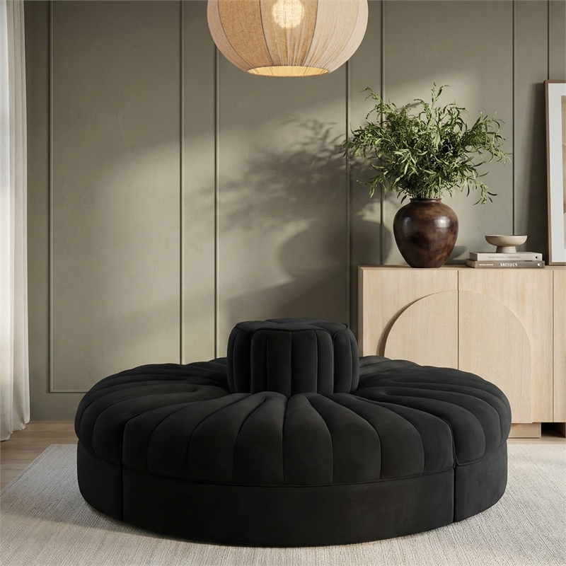 Meridian Furniture Rummi Black Velvet Performance Fabric 4pc. Modular Sofa