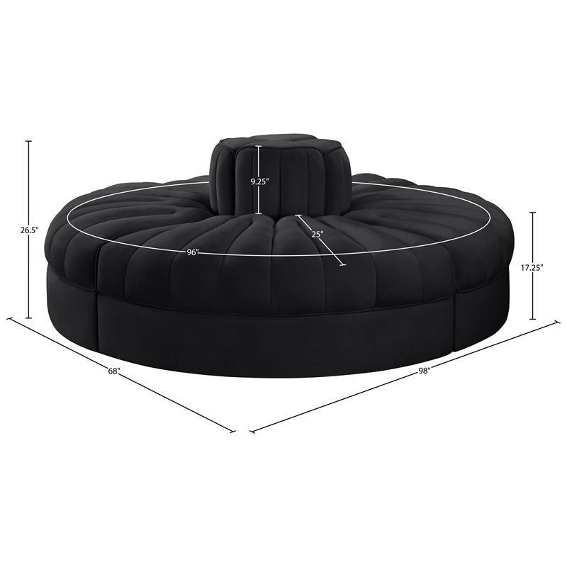 Meridian Furniture Rummi Black Velvet Performance Fabric 4pc. Modular Sofa