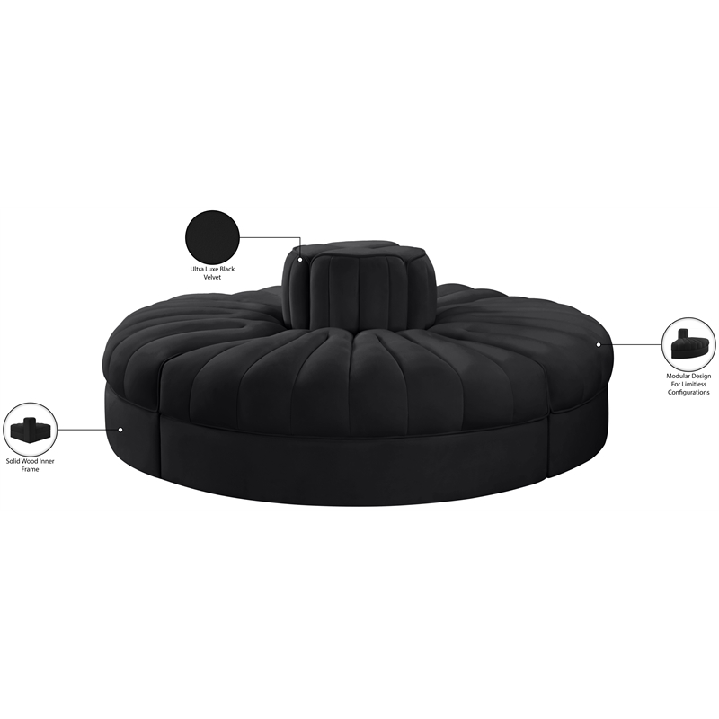 Meridian Furniture Rummi Black Velvet Performance Fabric 4pc. Modular Sofa
