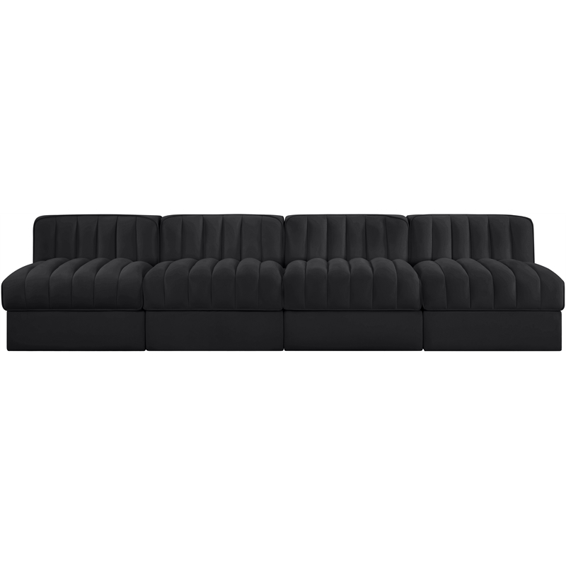 Meridian Furniture Rummi Black Velvet Performance Fabric 4pc. Modular Sofa