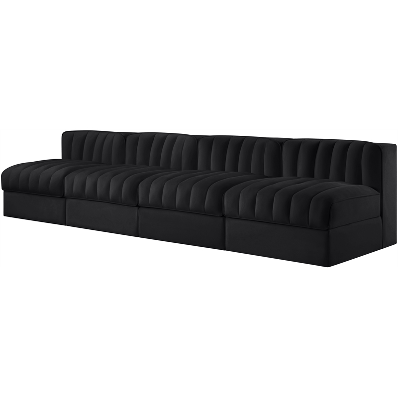 Meridian Furniture Rummi Black Velvet Performance Fabric 4pc. Modular Sofa