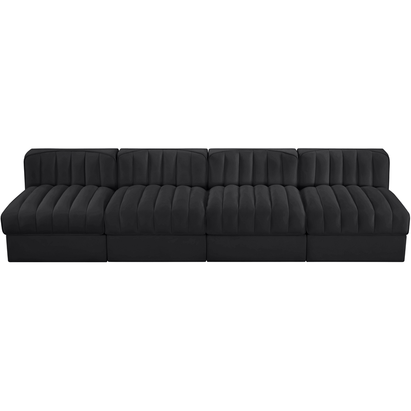 Meridian Furniture Rummi Black Velvet Performance Fabric 4pc. Modular Sofa