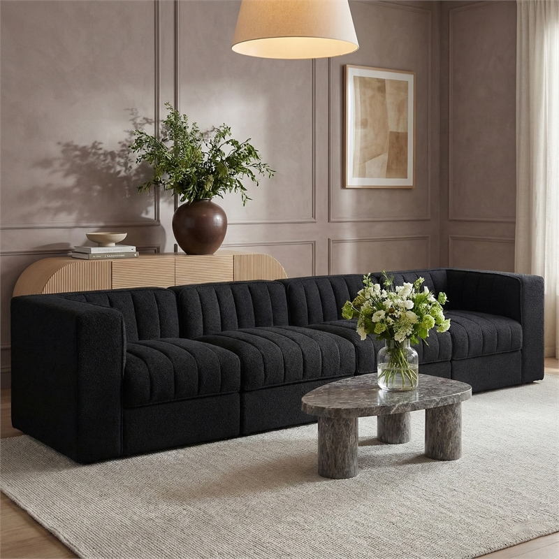 Meridian Furniture Rummi Black Velvet Performance Fabric 4pc. Modular Sofa