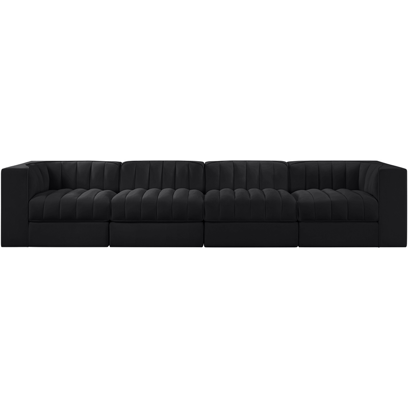 Meridian Furniture Rummi Black Velvet Performance Fabric 4pc. Modular Sofa