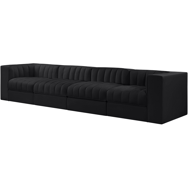 Meridian Furniture Rummi Black Velvet Performance Fabric 4pc. Modular Sofa
