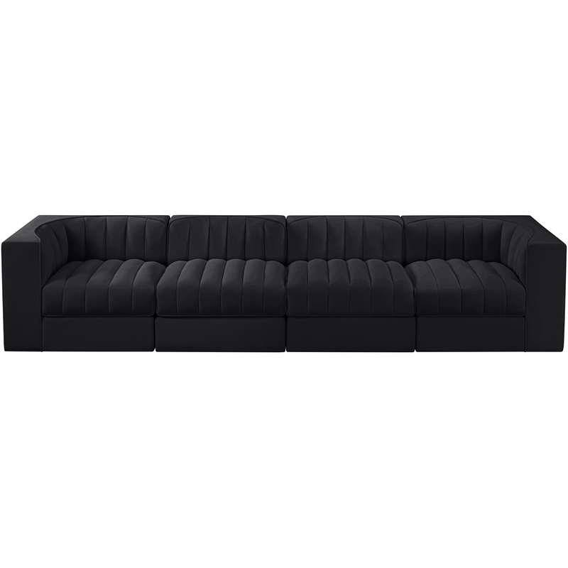 Meridian Furniture Rummi Black Velvet Performance Fabric 4pc. Modular Sofa