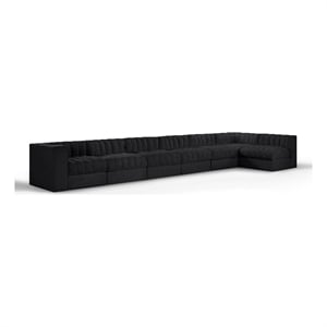 Meridian Furniture Rummi Black Velvet Performance Fabric 7pc. Modular Sectional