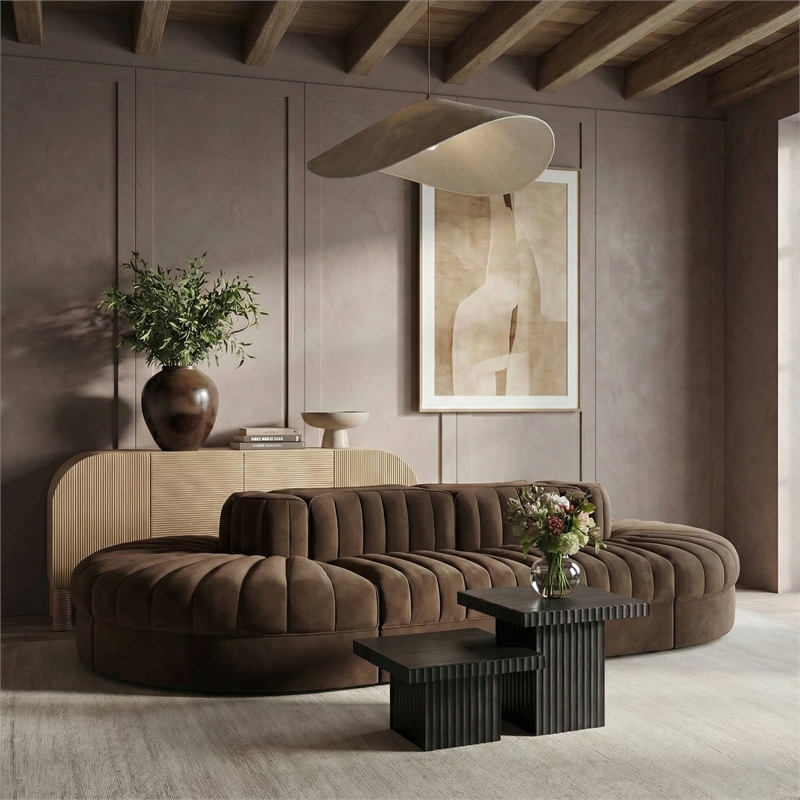 Meridian Furniture Rummi Brown Velvet Performance Fabric 8pc. Modular Sectional