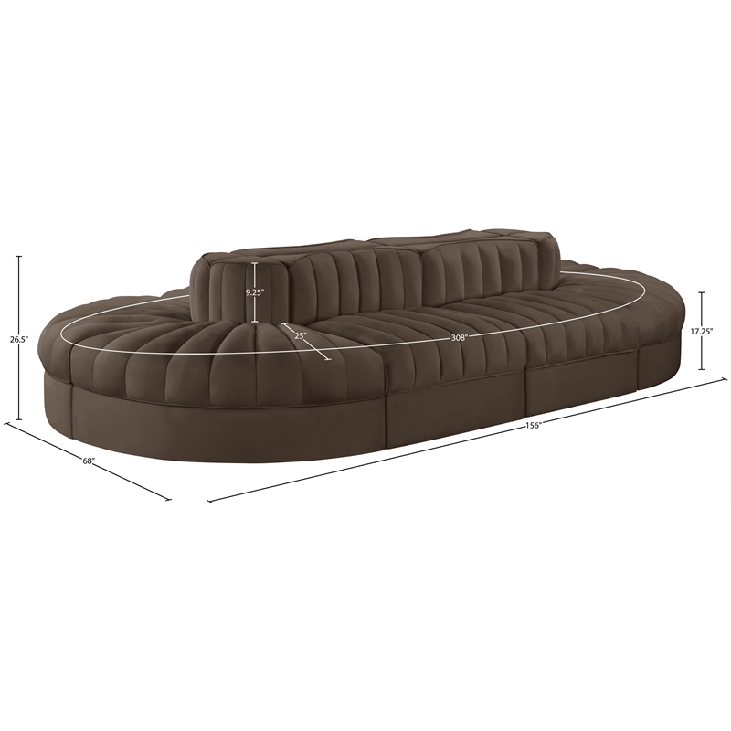 Meridian Furniture Rummi Brown Velvet Performance Fabric 8pc. Modular Sectional