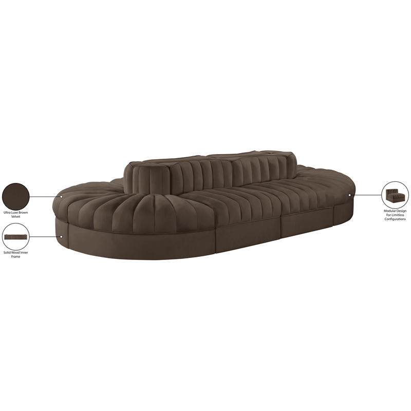 Meridian Furniture Rummi Brown Velvet Performance Fabric 8pc. Modular Sectional
