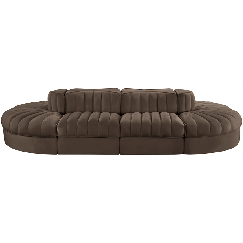 Meridian Furniture Rummi Brown Velvet Performance Fabric 8pc. Modular Sectional
