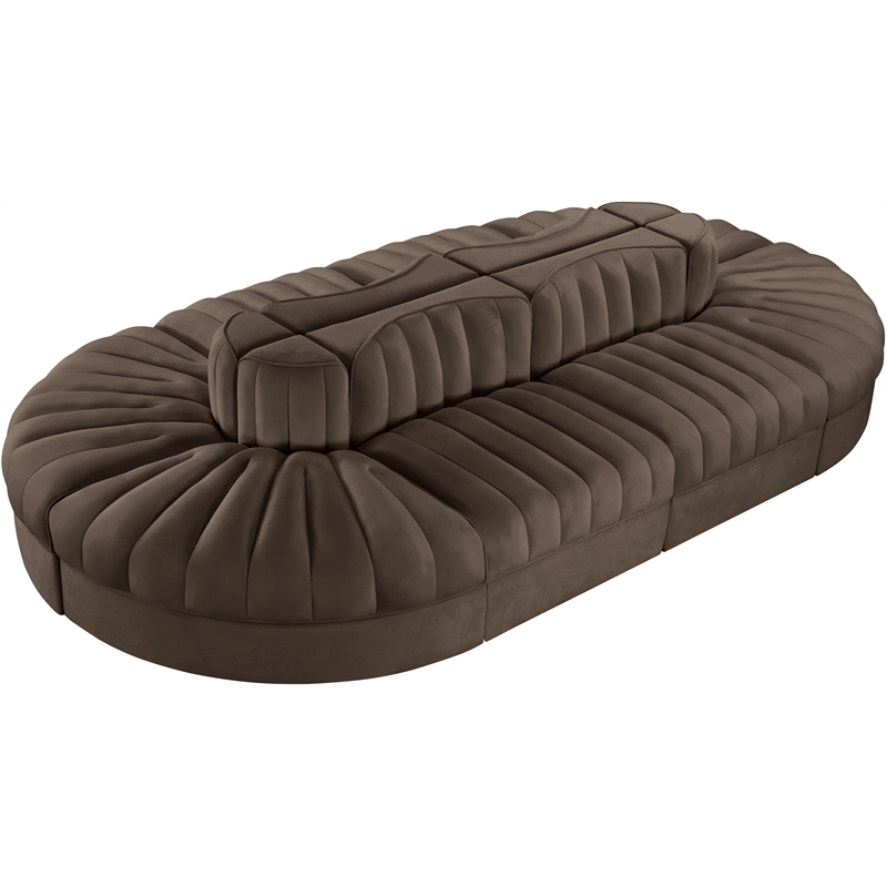Meridian Furniture Rummi Brown Velvet Performance Fabric 8pc. Modular Sectional