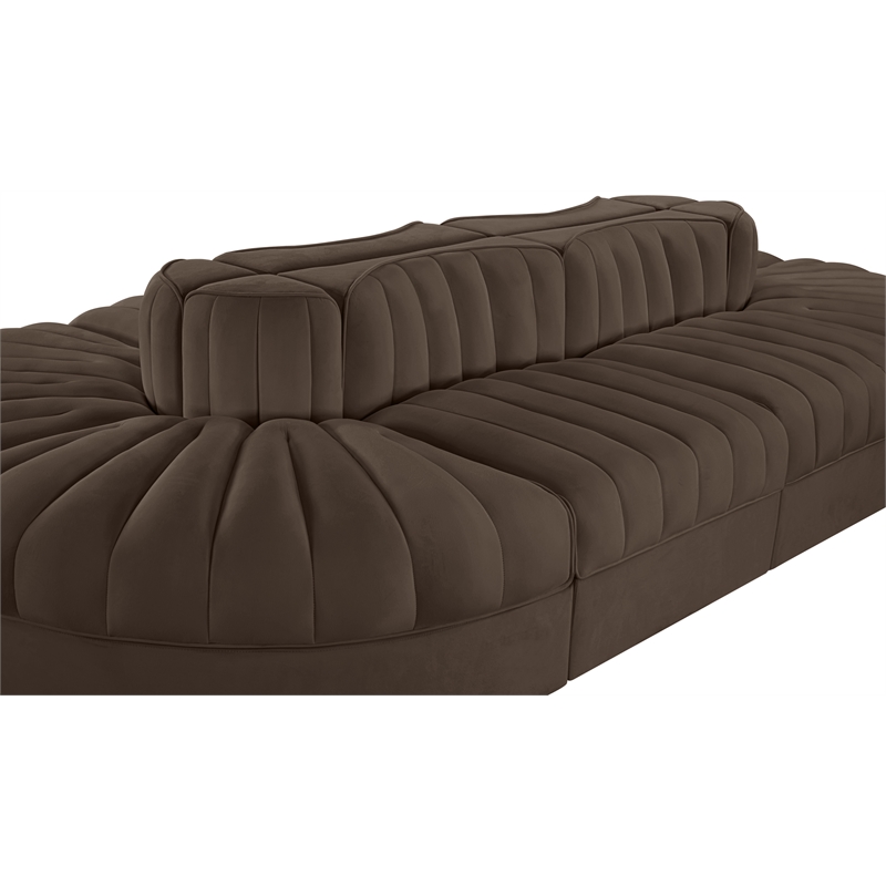Meridian Furniture Rummi Brown Velvet Performance Fabric 8pc. Modular Sectional