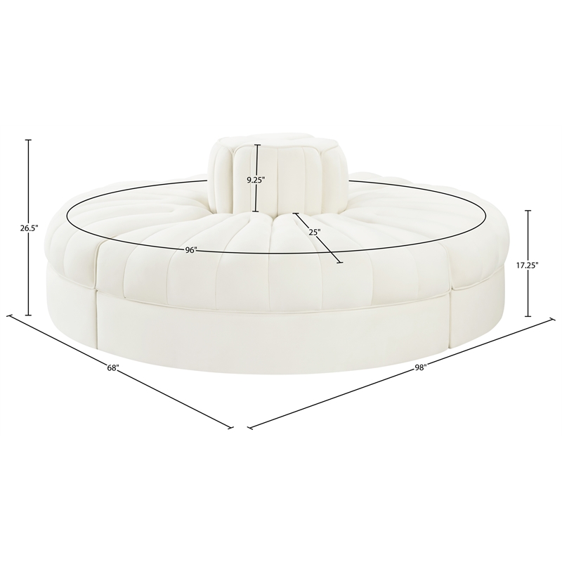 Meridian Furniture Rummi Cream Velvet Performance Fabric 4pc. Modular Sofa