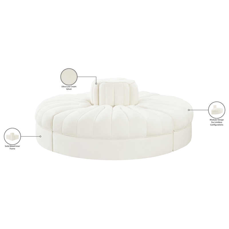 Meridian Furniture Rummi Cream Velvet Performance Fabric 4pc. Modular Sofa
