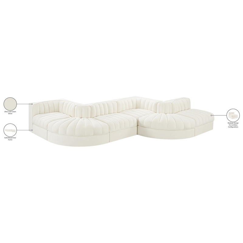 Meridian Furniture Rummi Cream Velvet Performance Fabric 6pc. Modular Sectional