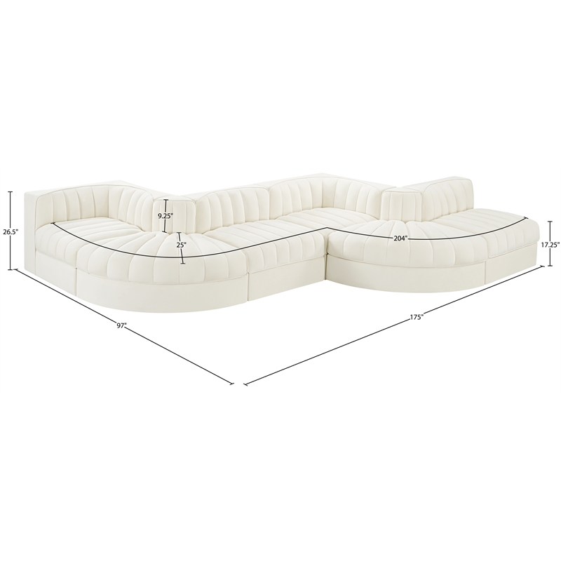 Meridian Furniture Rummi Cream Velvet Performance Fabric 6pc. Modular Sectional