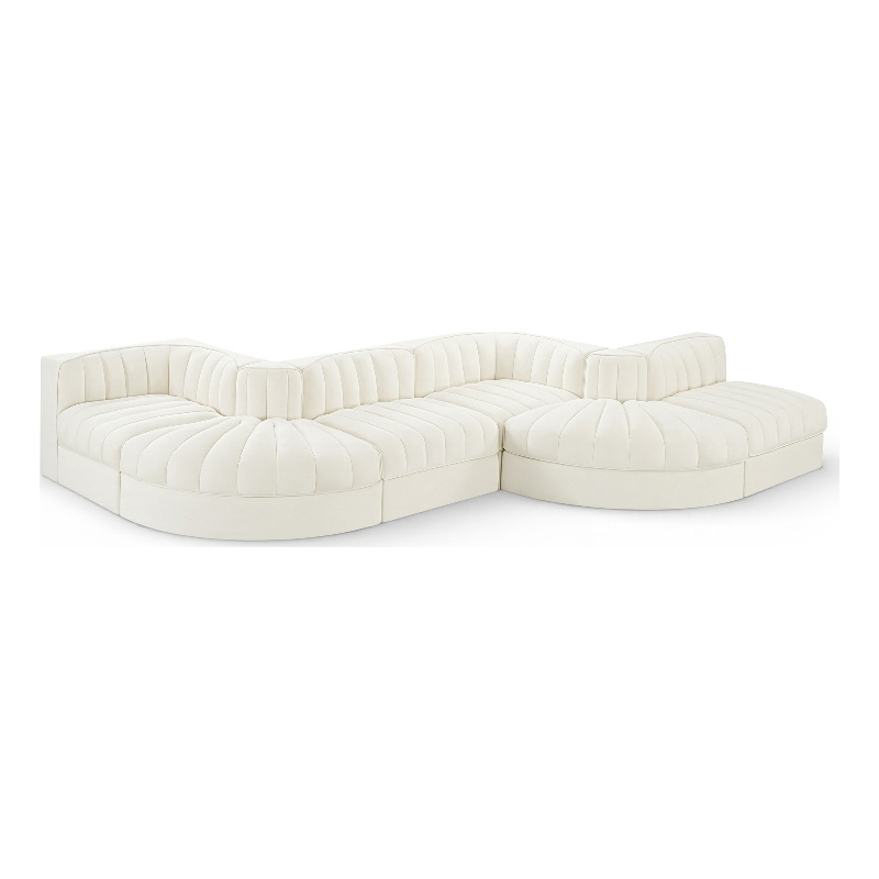 Meridian Furniture Rummi Cream Velvet Performance Fabric 6pc. Modular Sectional