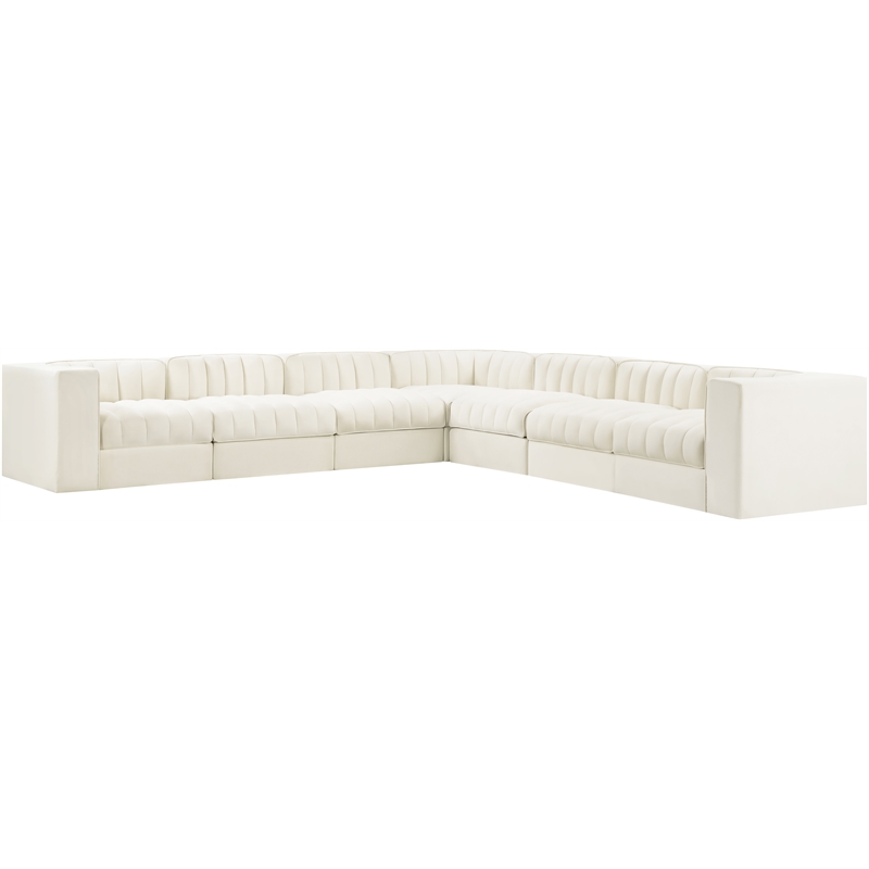 Meridian Furniture Rummi Cream Velvet Performance Fabric 7pc. Modular Sectional