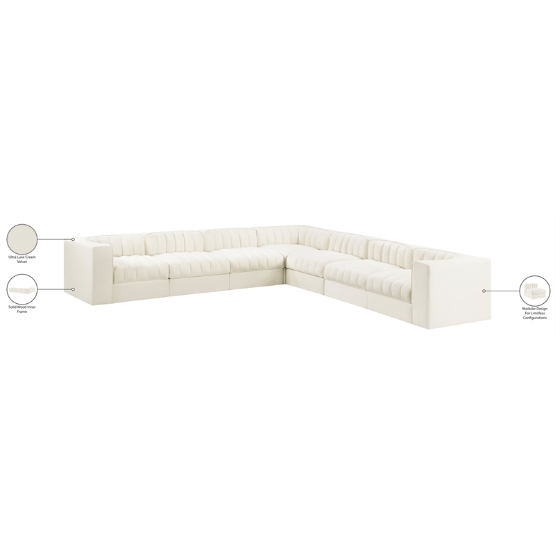Meridian Furniture Rummi Cream Velvet Performance Fabric 7pc. Modular Sectional