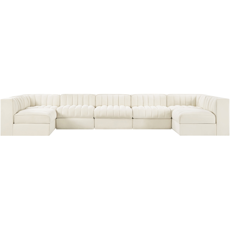 Meridian Furniture Rummi Cream Velvet Performance Fabric 7pc. Modular Sectional