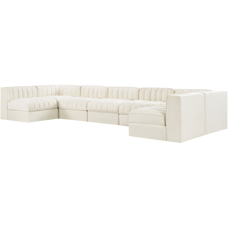 Meridian Furniture Rummi Cream Velvet Performance Fabric 7pc. Modular Sectional