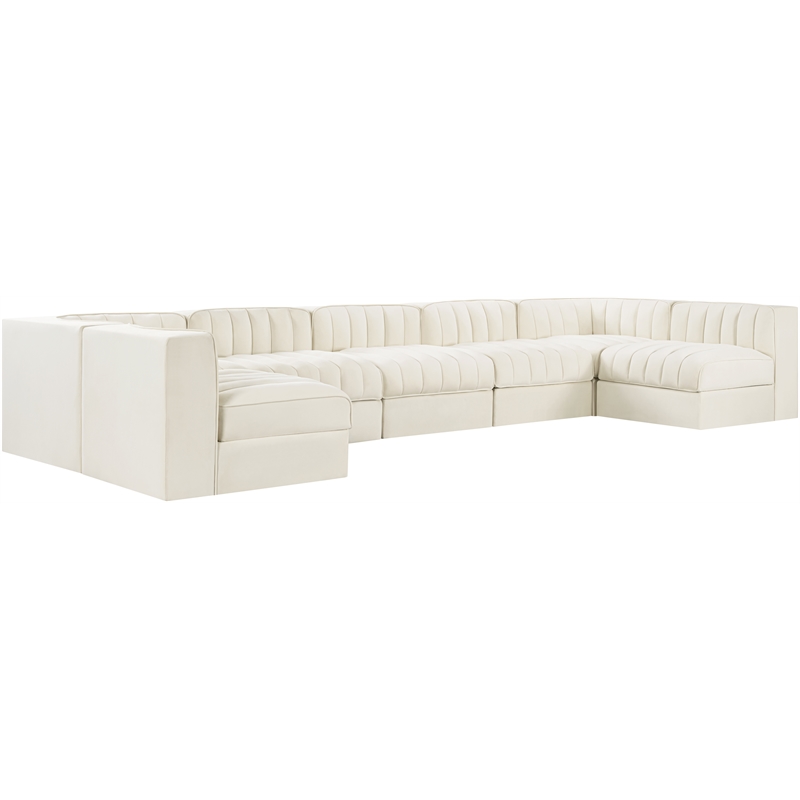 Meridian Furniture Rummi Cream Velvet Performance Fabric 7pc. Modular Sectional