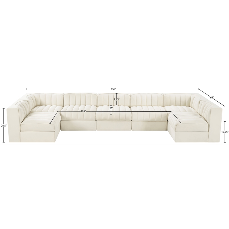 Meridian Furniture Rummi Cream Velvet Performance Fabric 7pc. Modular Sectional