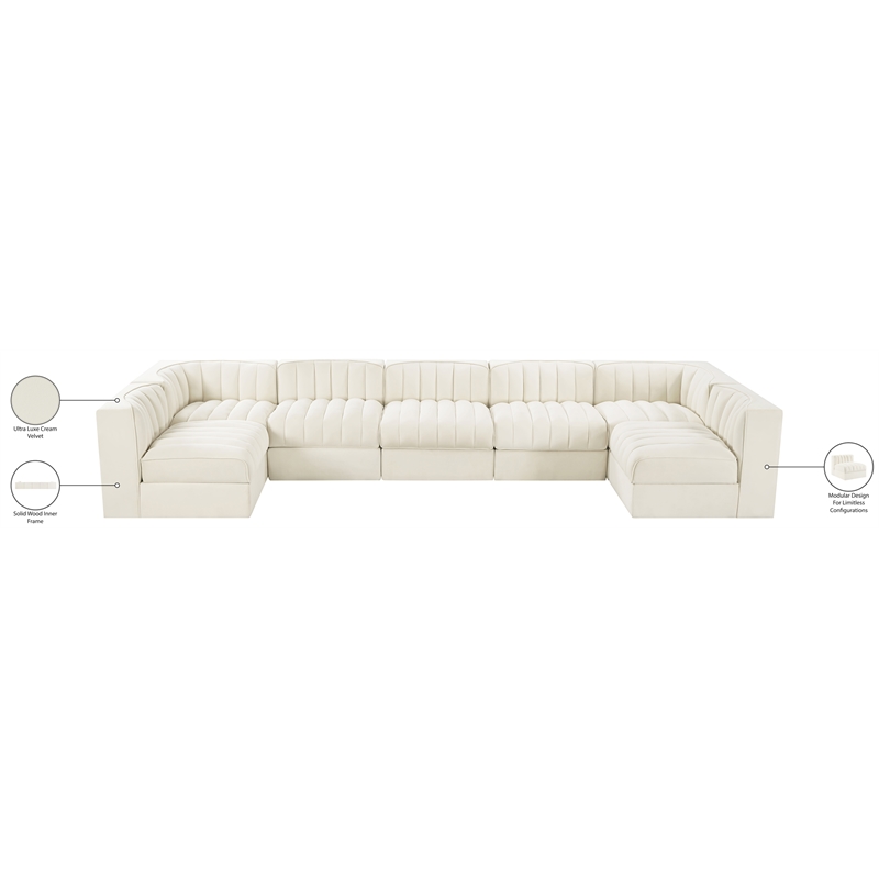 Meridian Furniture Rummi Cream Velvet Performance Fabric 7pc. Modular Sectional