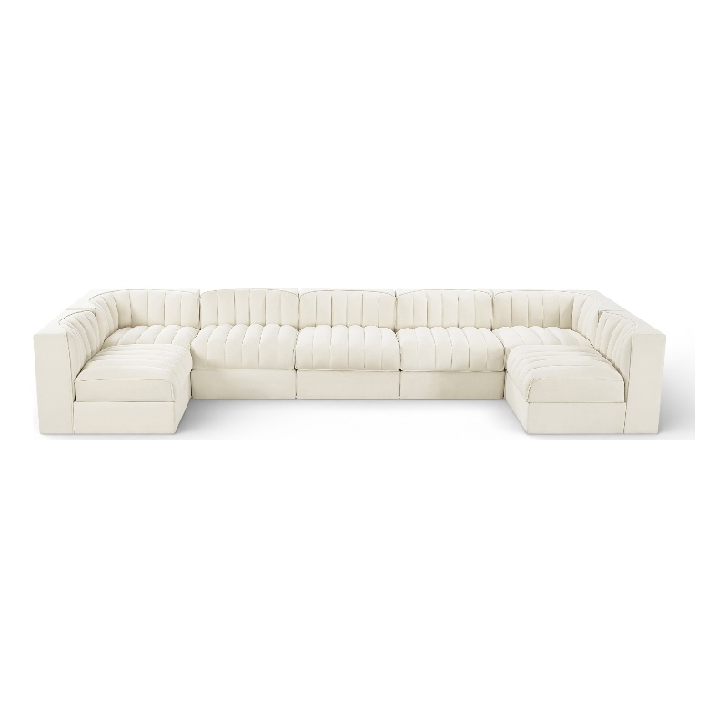 Meridian Furniture Rummi Cream Velvet Performance Fabric 7pc. Modular Sectional