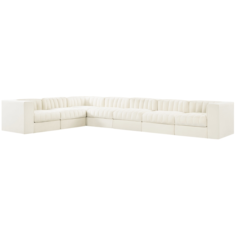 Meridian Furniture Rummi Cream Velvet Performance Fabric 7pc. Modular Sectional