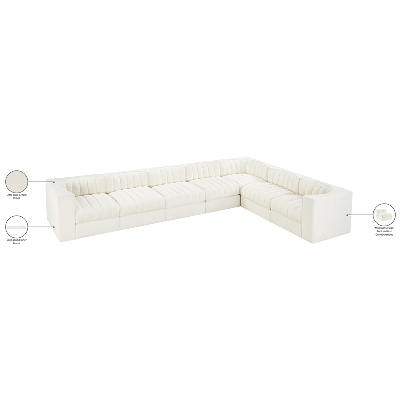 Meridian Furniture Rummi Cream Velvet Performance Fabric 7pc. Modular Sectional
