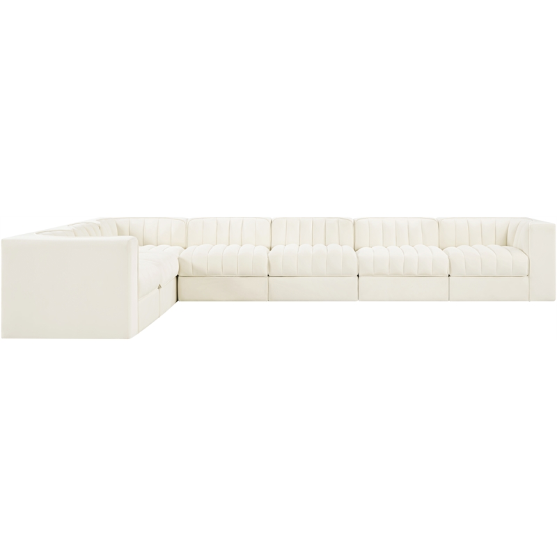 Meridian Furniture Rummi Cream Velvet Performance Fabric 7pc. Modular Sectional