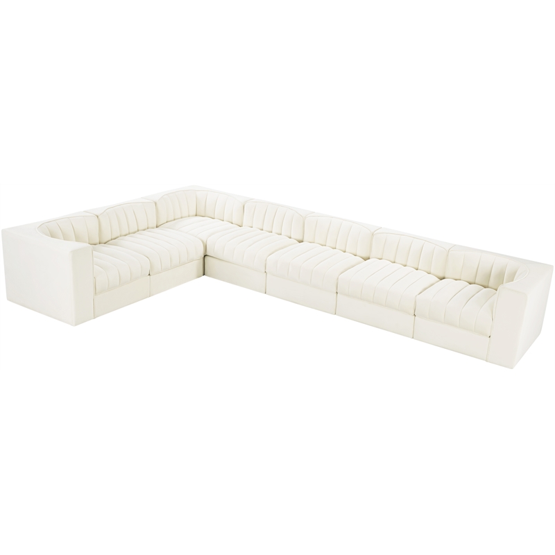 Meridian Furniture Rummi Cream Velvet Performance Fabric 7pc. Modular Sectional