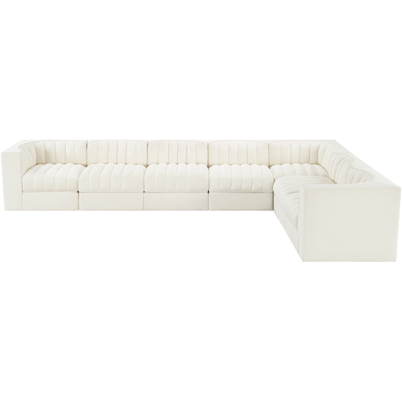 Meridian Furniture Rummi Cream Velvet Performance Fabric 7pc. Modular Sectional