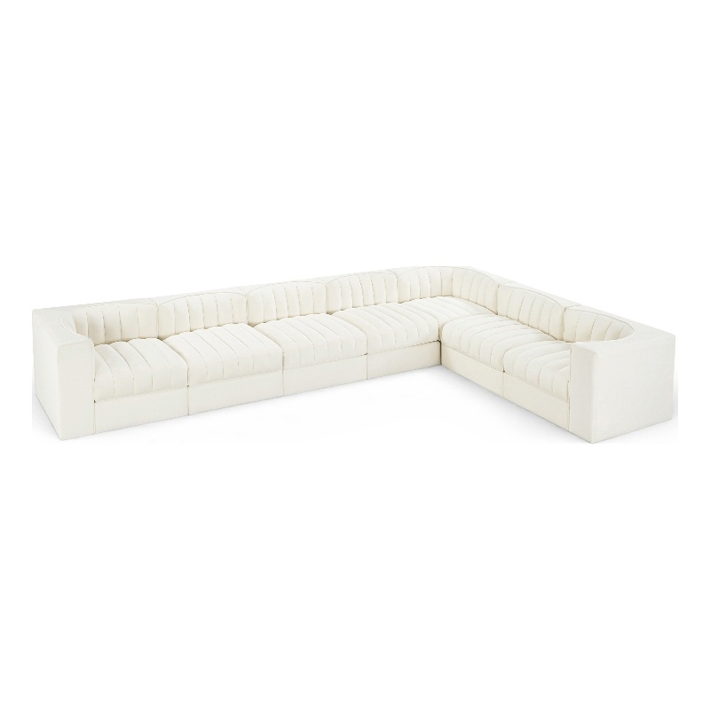 Meridian Furniture Rummi Cream Velvet Performance Fabric 7pc. Modular Sectional