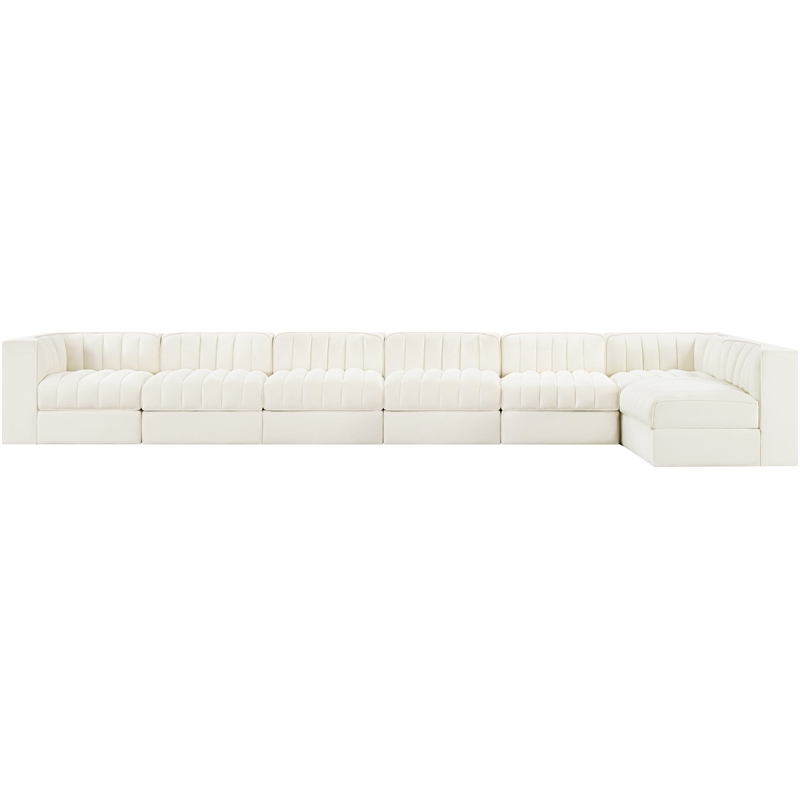 Meridian Furniture Rummi Cream Velvet Performance Fabric 7pc. Modular Sectional