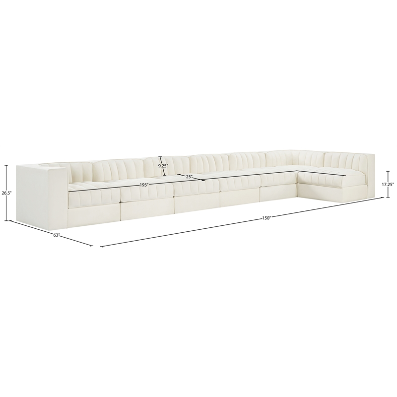 Meridian Furniture Rummi Cream Velvet Performance Fabric 7pc. Modular Sectional