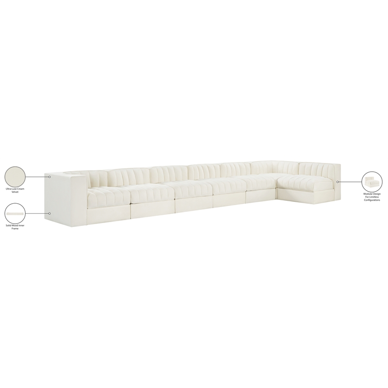 Meridian Furniture Rummi Cream Velvet Performance Fabric 7pc. Modular Sectional