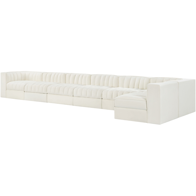 Meridian Furniture Rummi Cream Velvet Performance Fabric 7pc. Modular Sectional