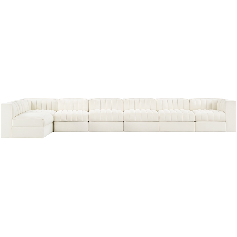 Meridian Furniture Rummi Cream Velvet Performance Fabric 7pc. Modular Sectional