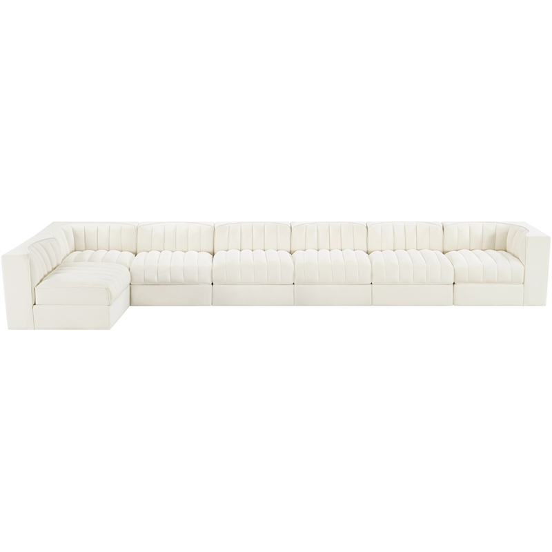 Meridian Furniture Rummi Cream Velvet Performance Fabric 7pc. Modular Sectional