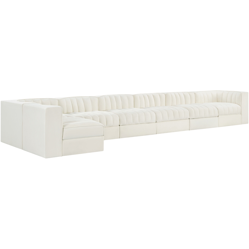 Meridian Furniture Rummi Cream Velvet Performance Fabric 7pc. Modular Sectional