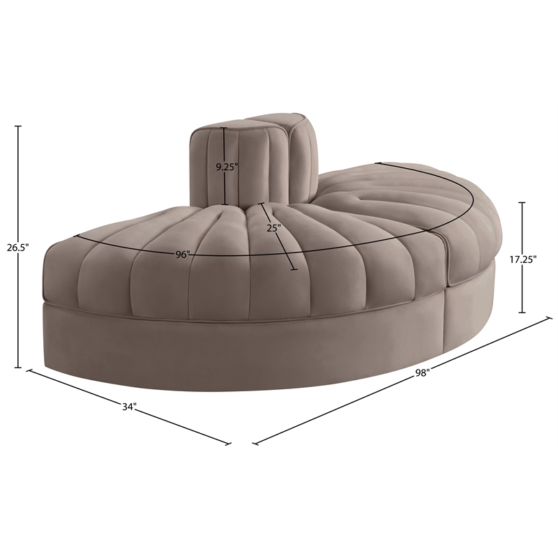 Meridian Furniture Rummi Taupe Velvet Performance Fabric 2pc. Modular Loveseat