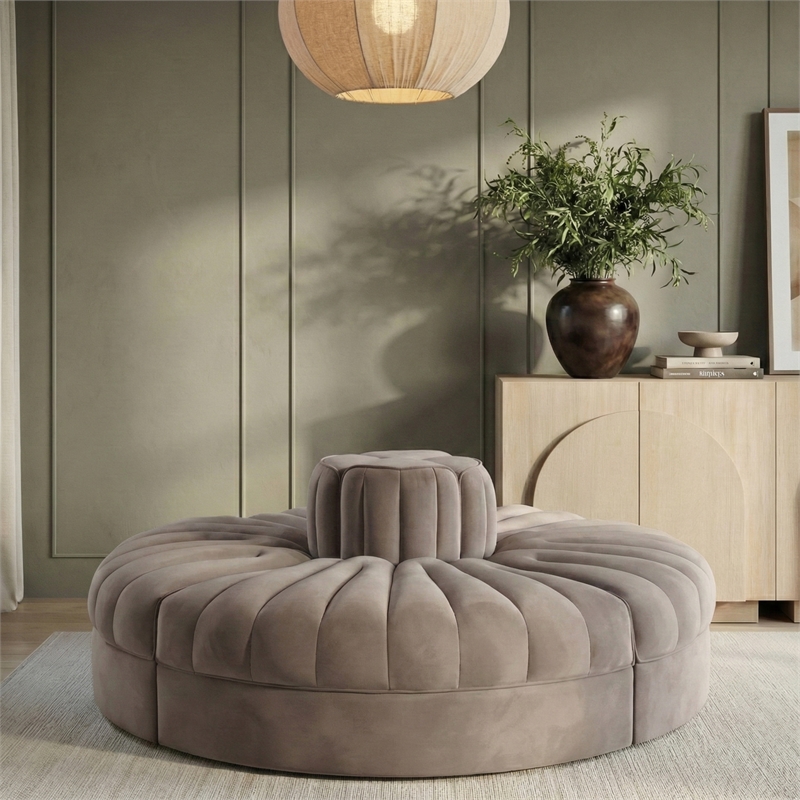 Meridian Furniture Rummi Taupe Velvet Performance Fabric 4pc. Modular Sofa