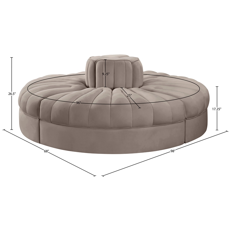 Meridian Furniture Rummi Taupe Velvet Performance Fabric 4pc. Modular Sofa