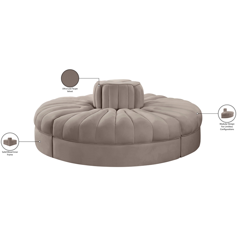 Meridian Furniture Rummi Taupe Velvet Performance Fabric 4pc. Modular Sofa