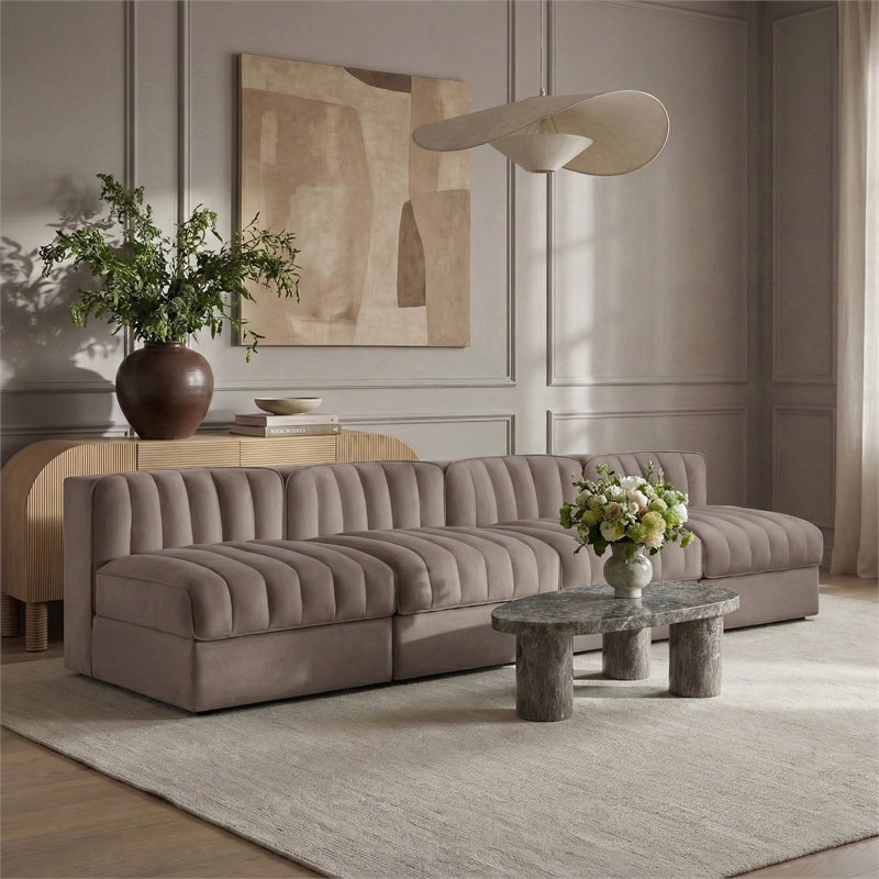 Meridian Furniture Rummi Taupe Velvet Performance Fabric 4pc. Modular Sofa