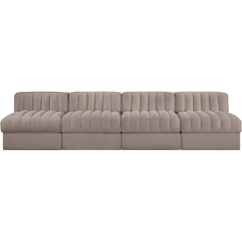 Meridian Furniture Rummi Taupe Velvet Performance Fabric 4pc. Modular Sofa
