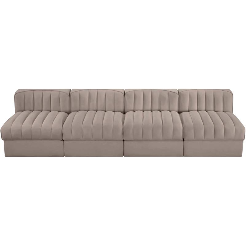 Meridian Furniture Rummi Taupe Velvet Performance Fabric 4pc. Modular Sofa